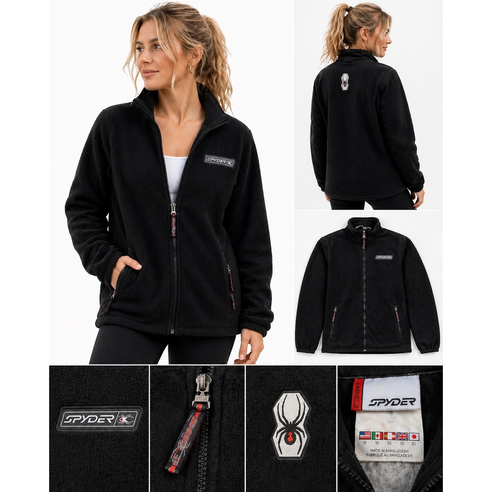 Spyder Black Fleece Jacket Mens M Full Zip Outdoor Ski Core Warm Logo